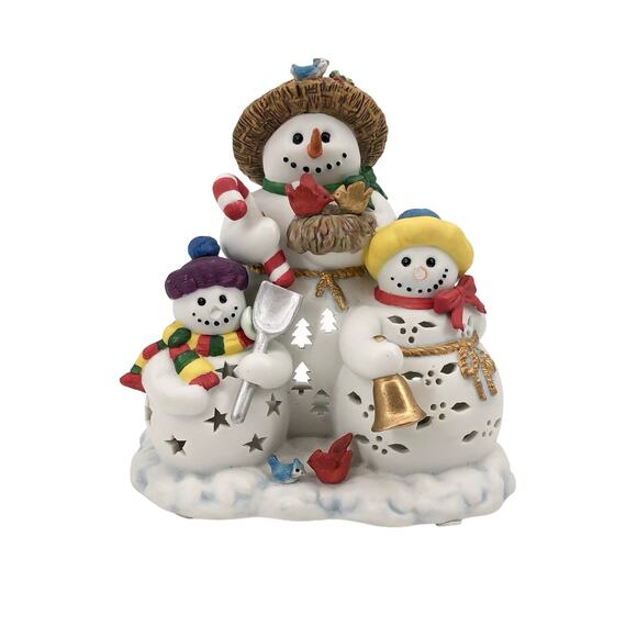 Partylite Retired Snowbell Holiday Family Tealight Candle Holder Snowmen - Picture 1 of 13